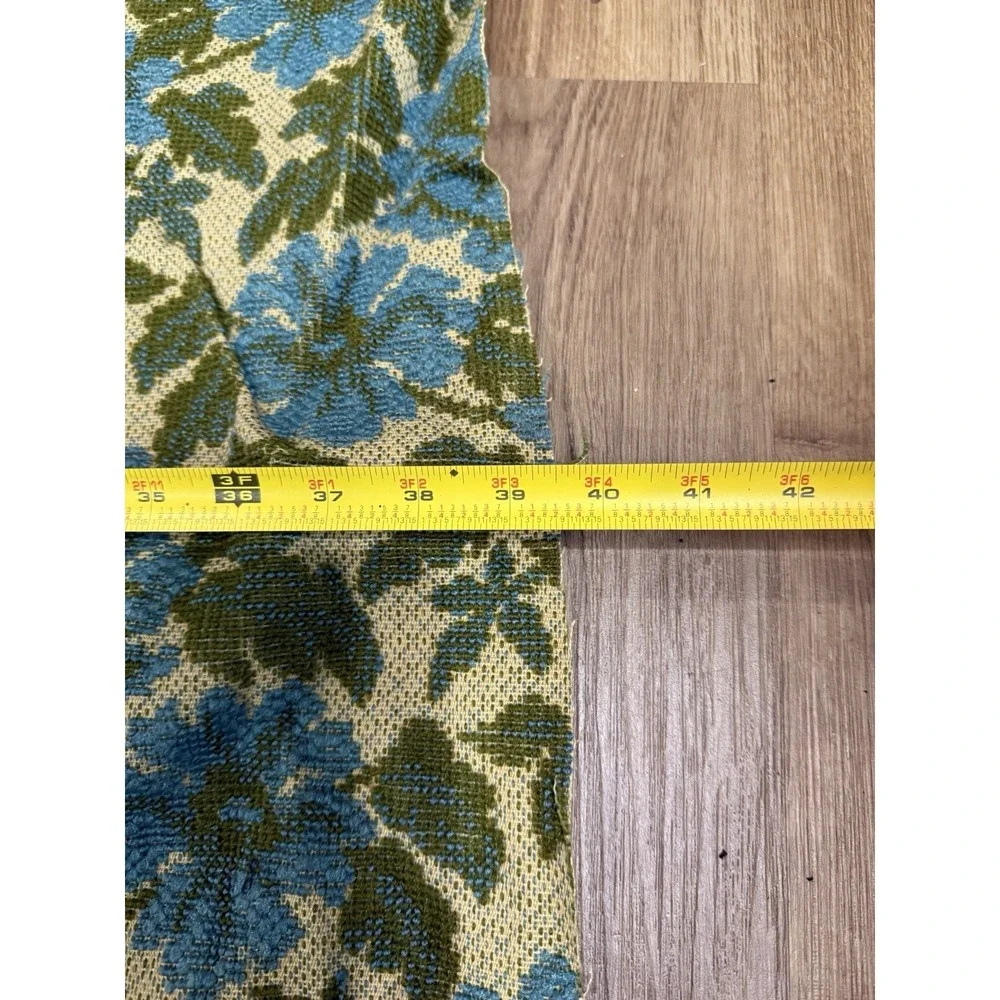 MCM 1960s Upholstery Fabric Blue Green Floral Flower Power 44